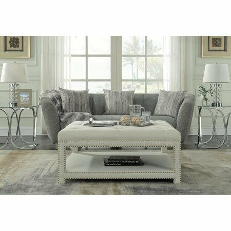 CHIC HOME FCT2783 Micah Coffee Table Ottoman 2-Layer Polished Nailhead Tufted Linen Bench forBeige FCT2783-US